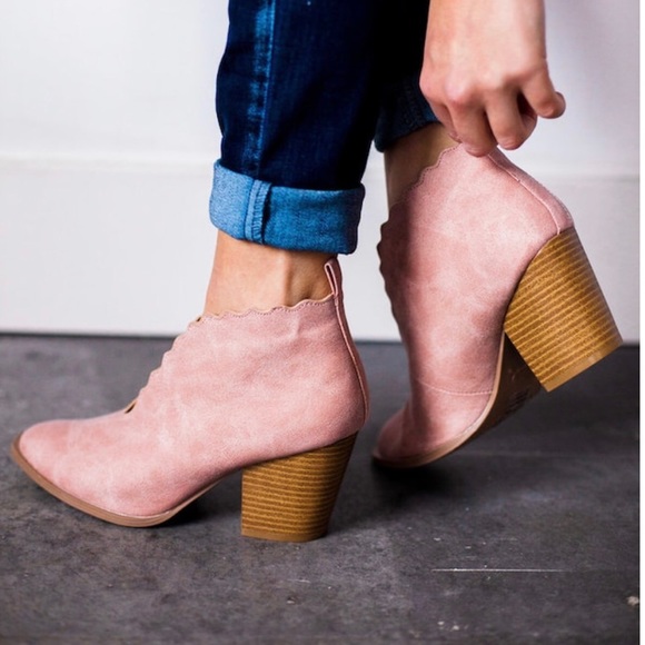 Beige and Blush scalloped v cut bootie PR-31 - Picture 8 of 8